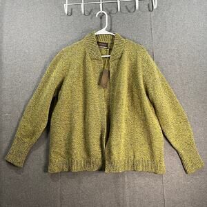 Fisherman Out of Ireland Merino Wool & Cashmere Blend Green Cardigan Size M